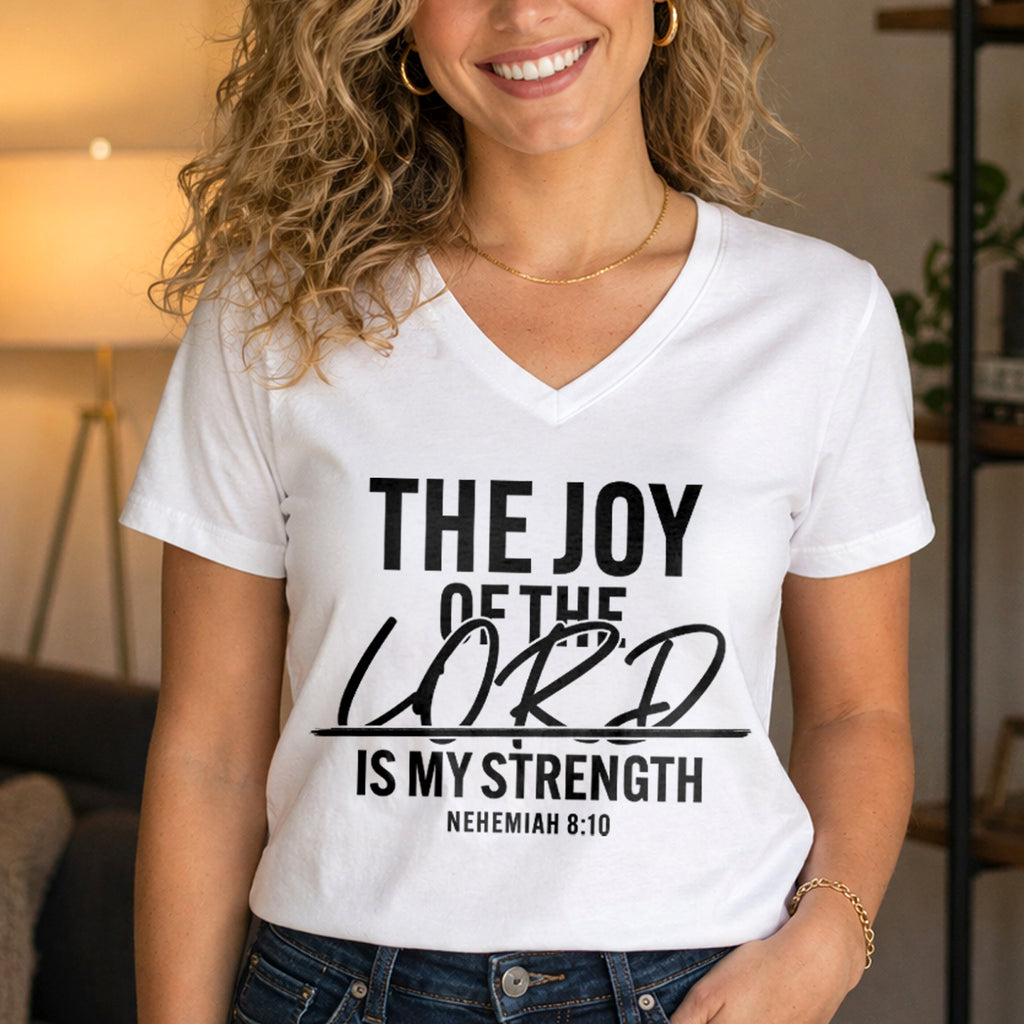 The Joy of The Lord is My Strength Unisex Jersey Short Sleeve V-Neck Tee