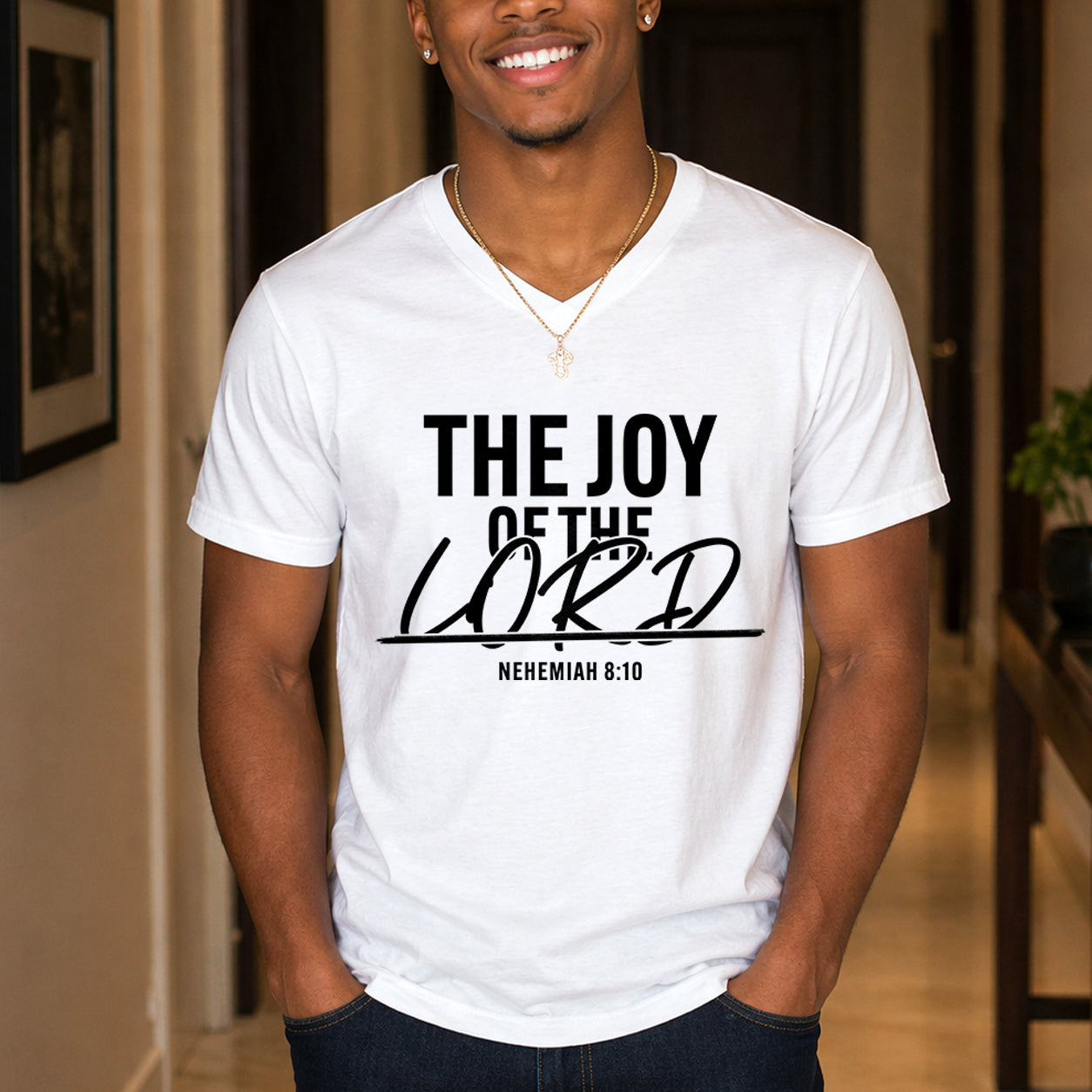 The Joy of The Lord Unisex Jersey Short Sleeve V-Neck Tee