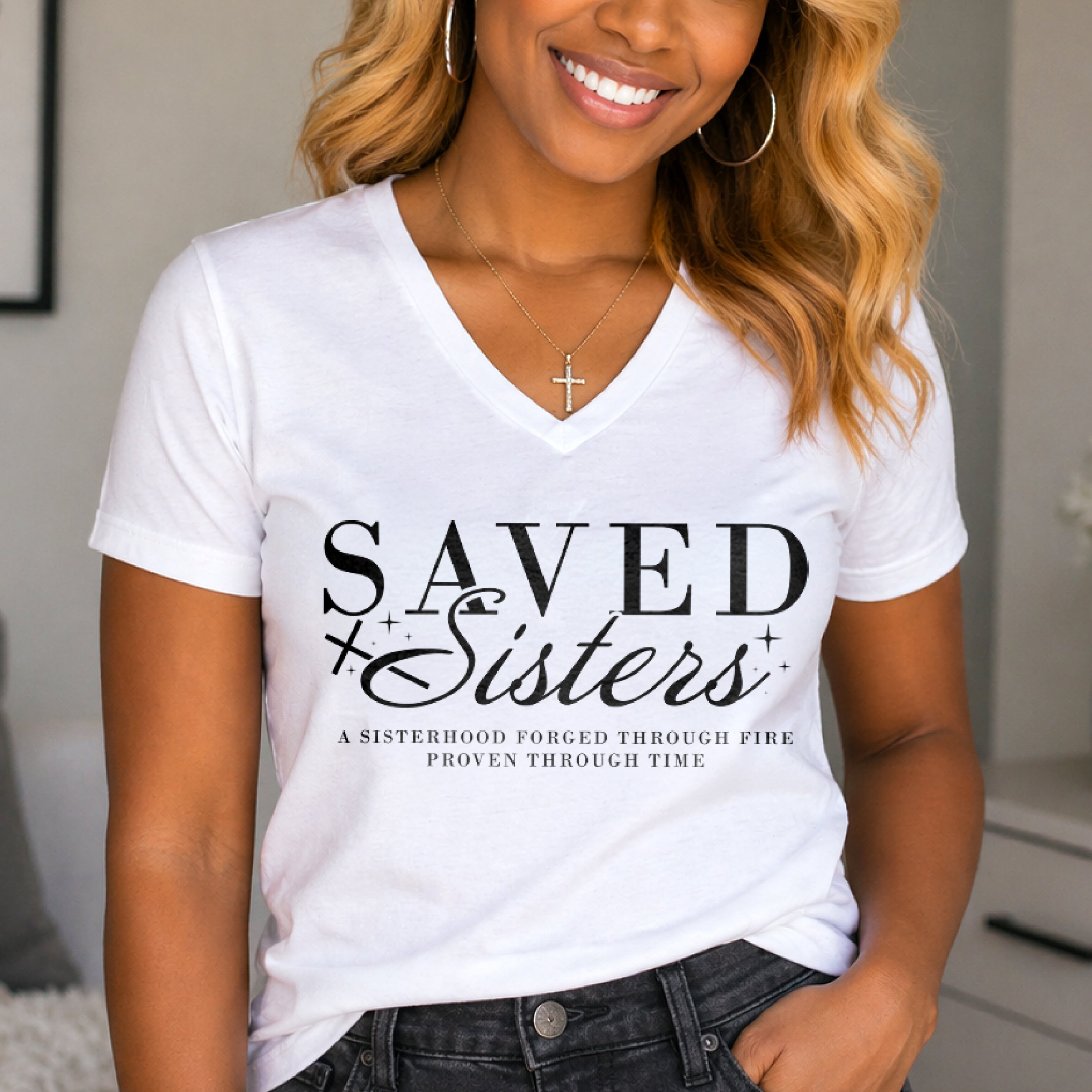 Saved Sisters Unisex Jersey Short Sleeve V-Neck Tee