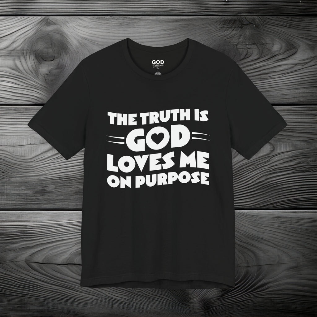 The Truth is God Loves Me on Purpose Unisex Jersey Short Sleeve Tee