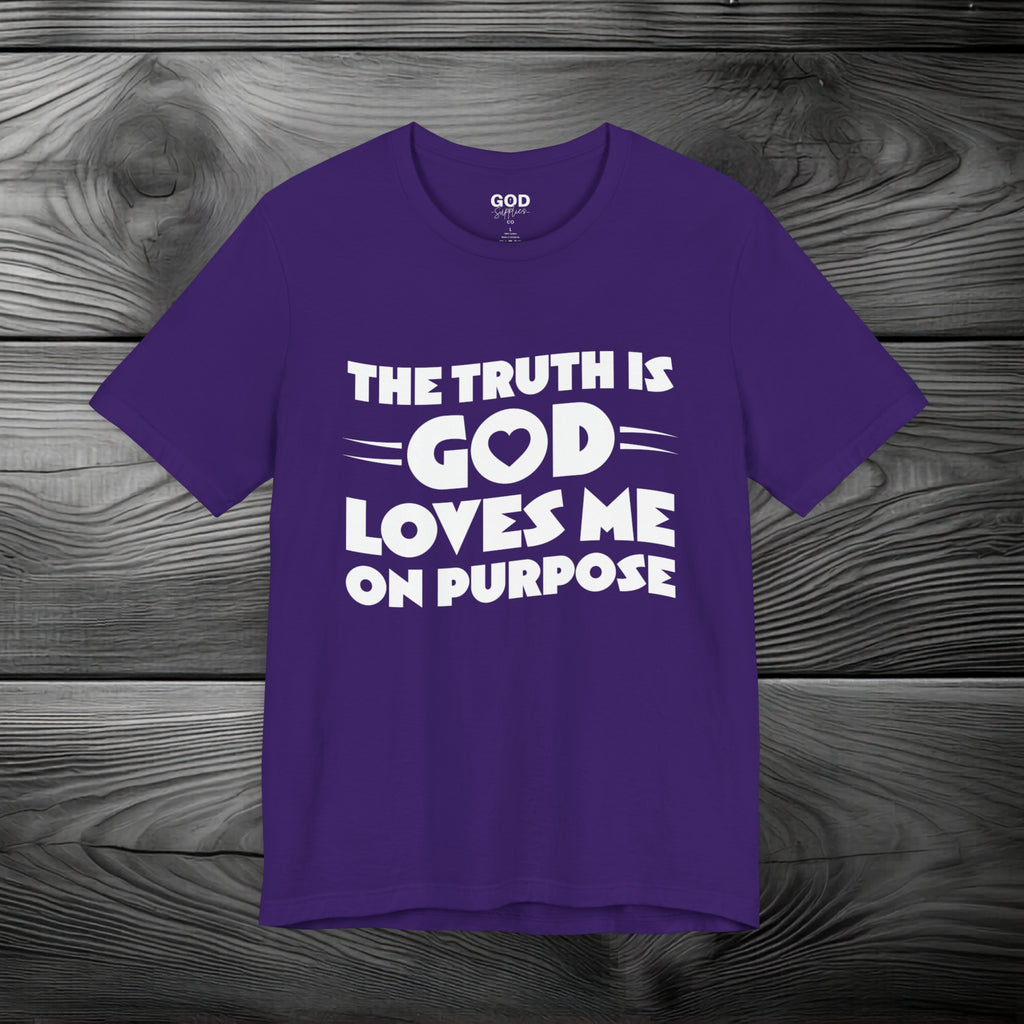 The Truth is God Loves Me on Purpose Unisex Jersey Short Sleeve Tee