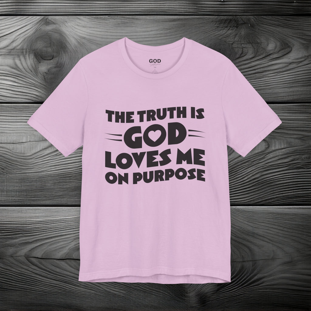 The Truth is God Loves Me on Purpose Unisex Jersey Short Sleeve Tee