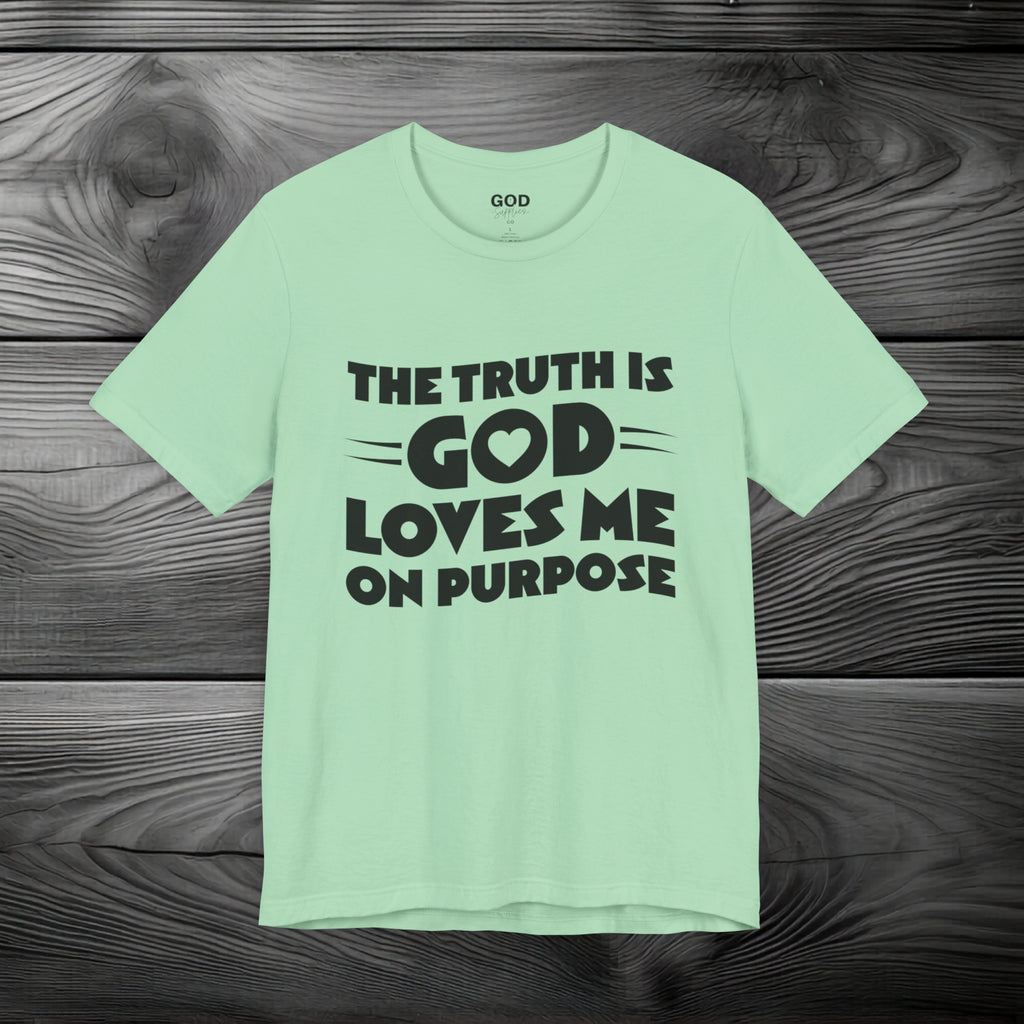 The Truth is God Loves Me on Purpose Unisex Jersey Short Sleeve Tee
