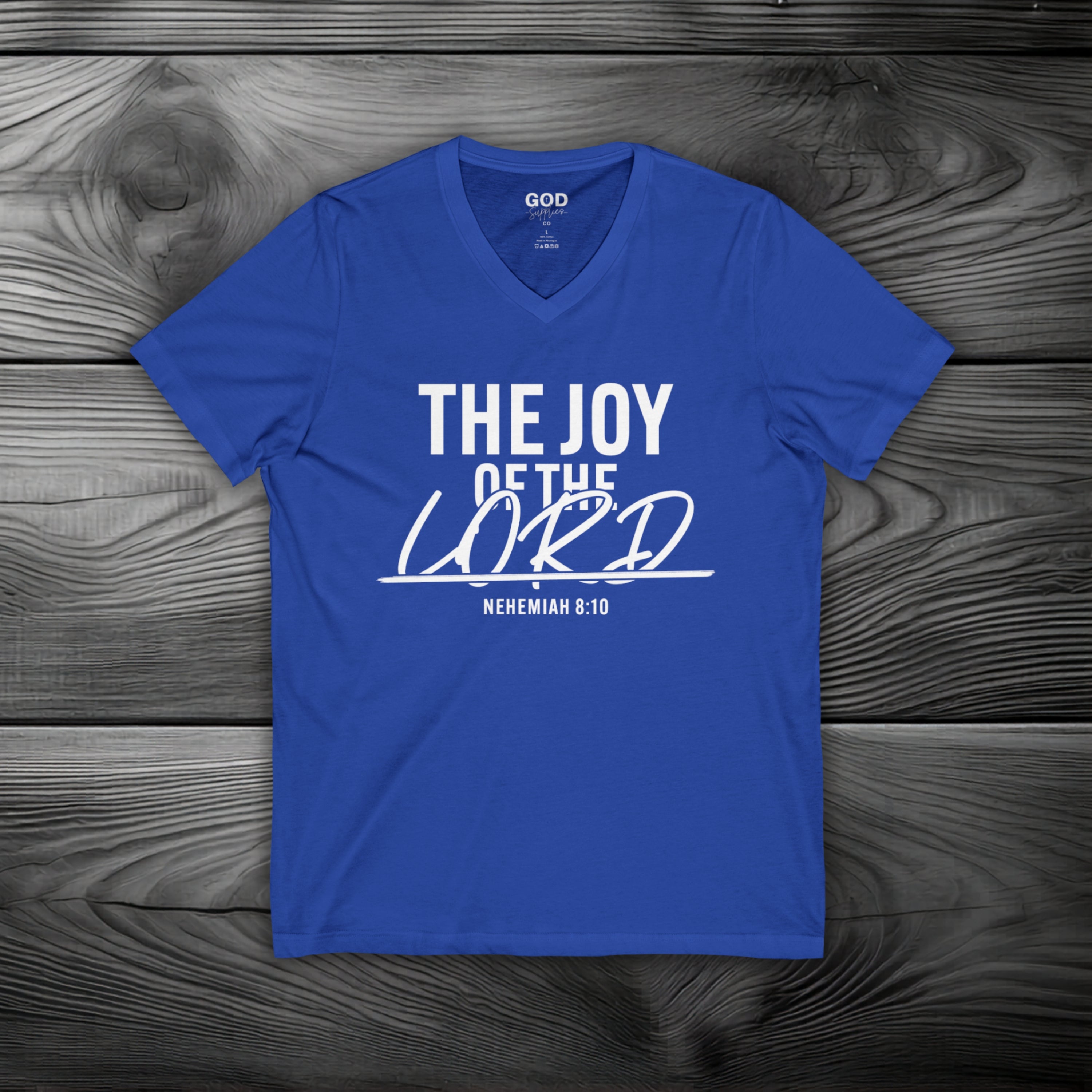 The Joy of The Lord Unisex Jersey Short Sleeve V-Neck Tee