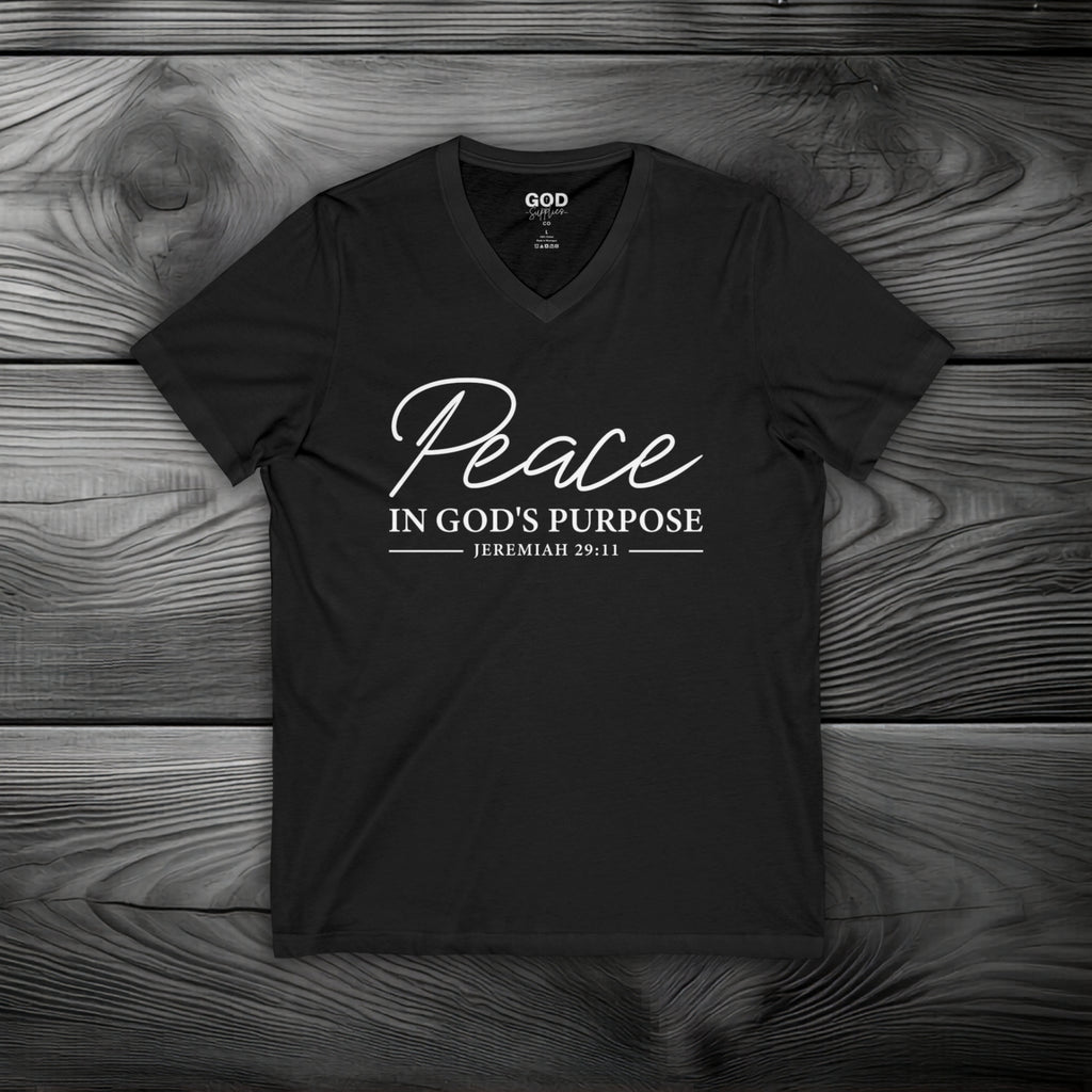 Peace in God's Purpose Unisex Jersey Short Sleeve V-Neck Tee