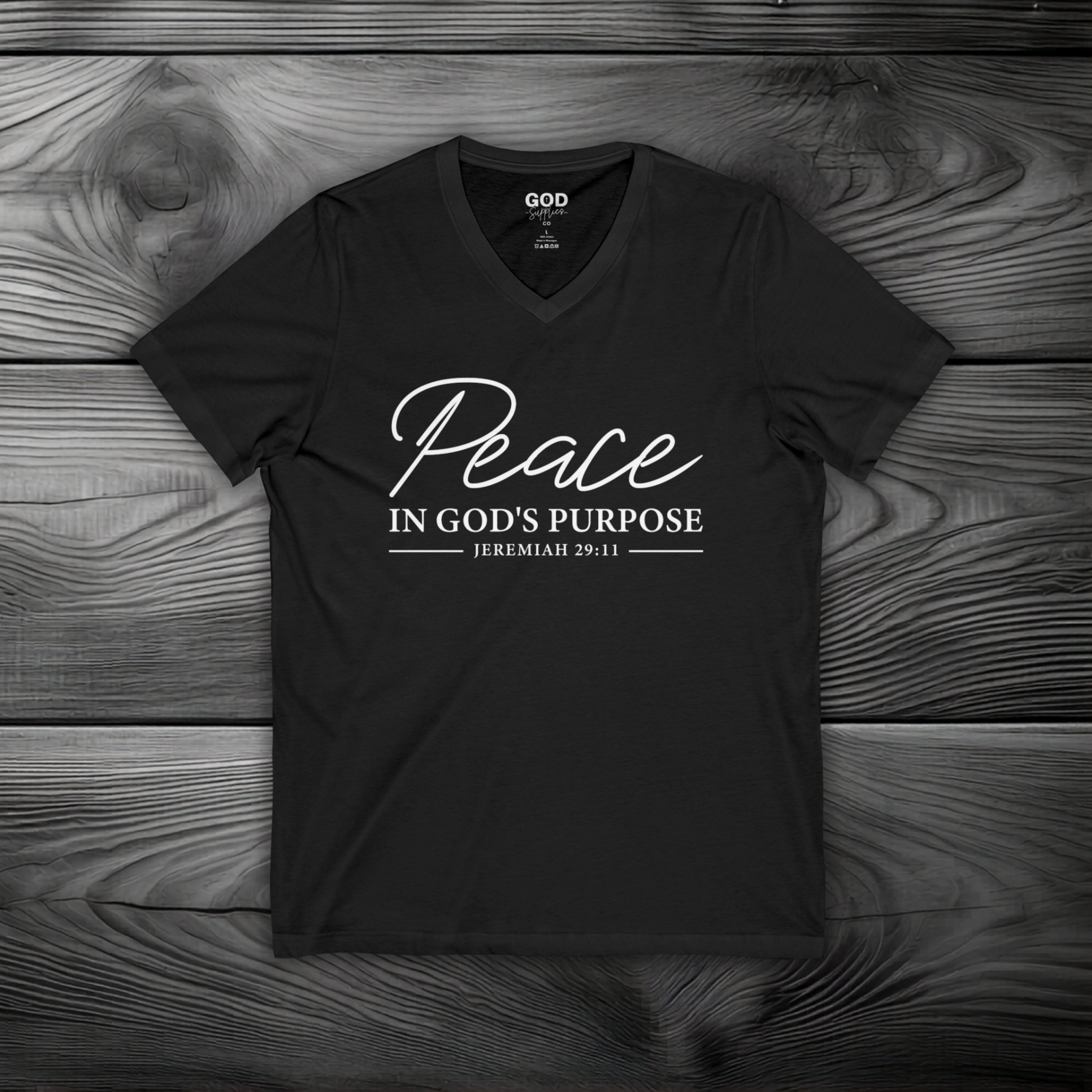 Peace in God's Purpose Unisex Jersey Short Sleeve V-Neck Tee