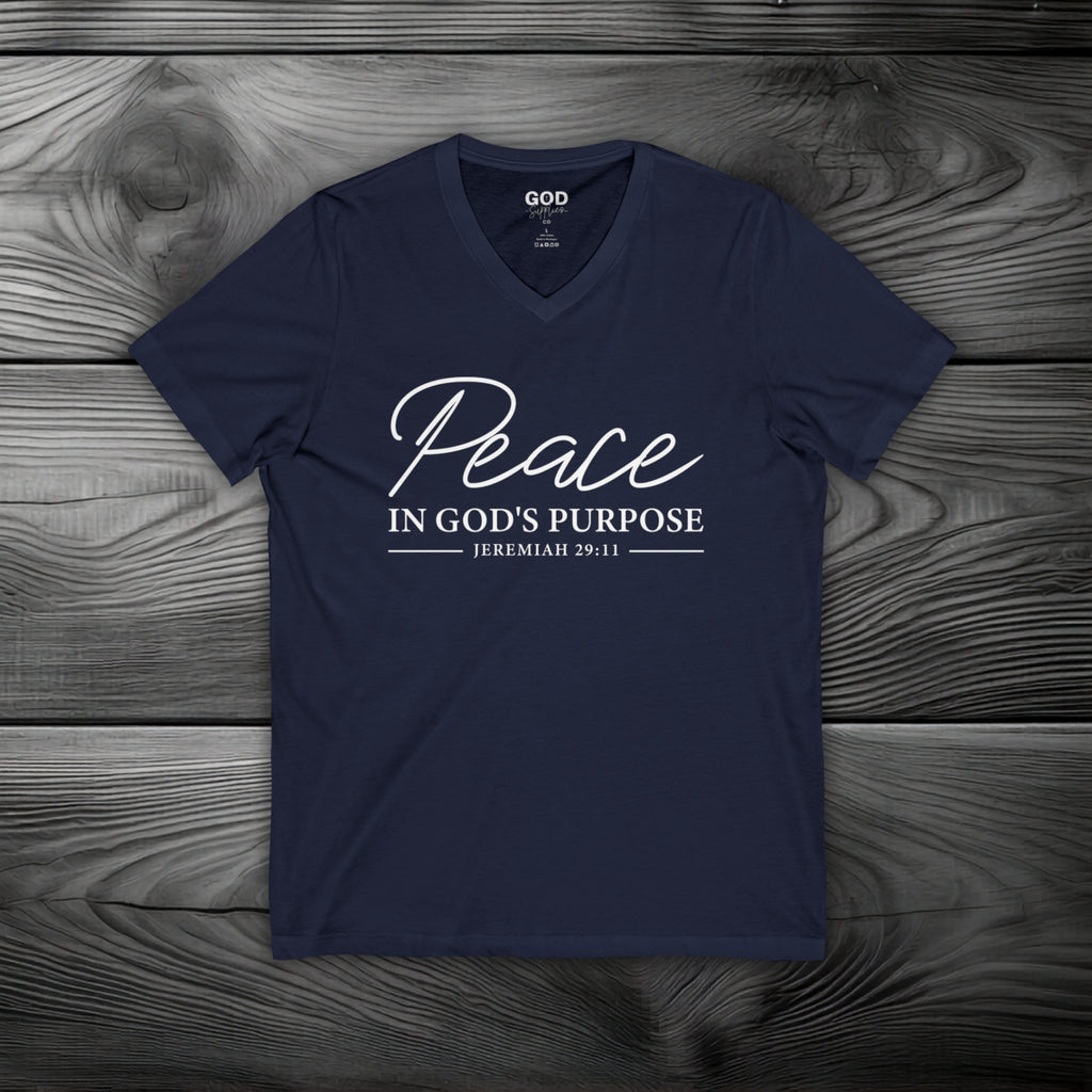 Peace in God's Purpose Unisex Jersey Short Sleeve V-Neck Tee