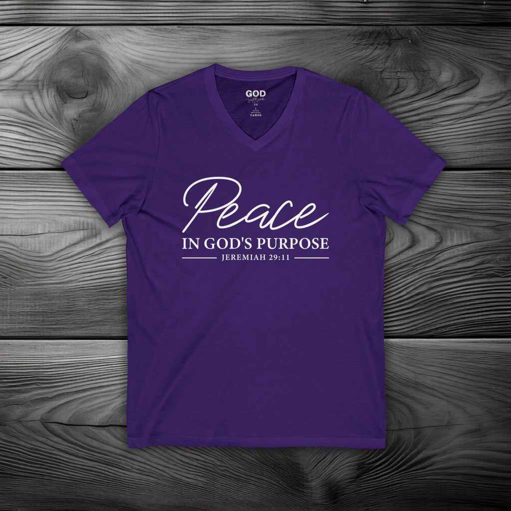 Peace in God's Purpose Unisex Jersey Short Sleeve V-Neck Tee