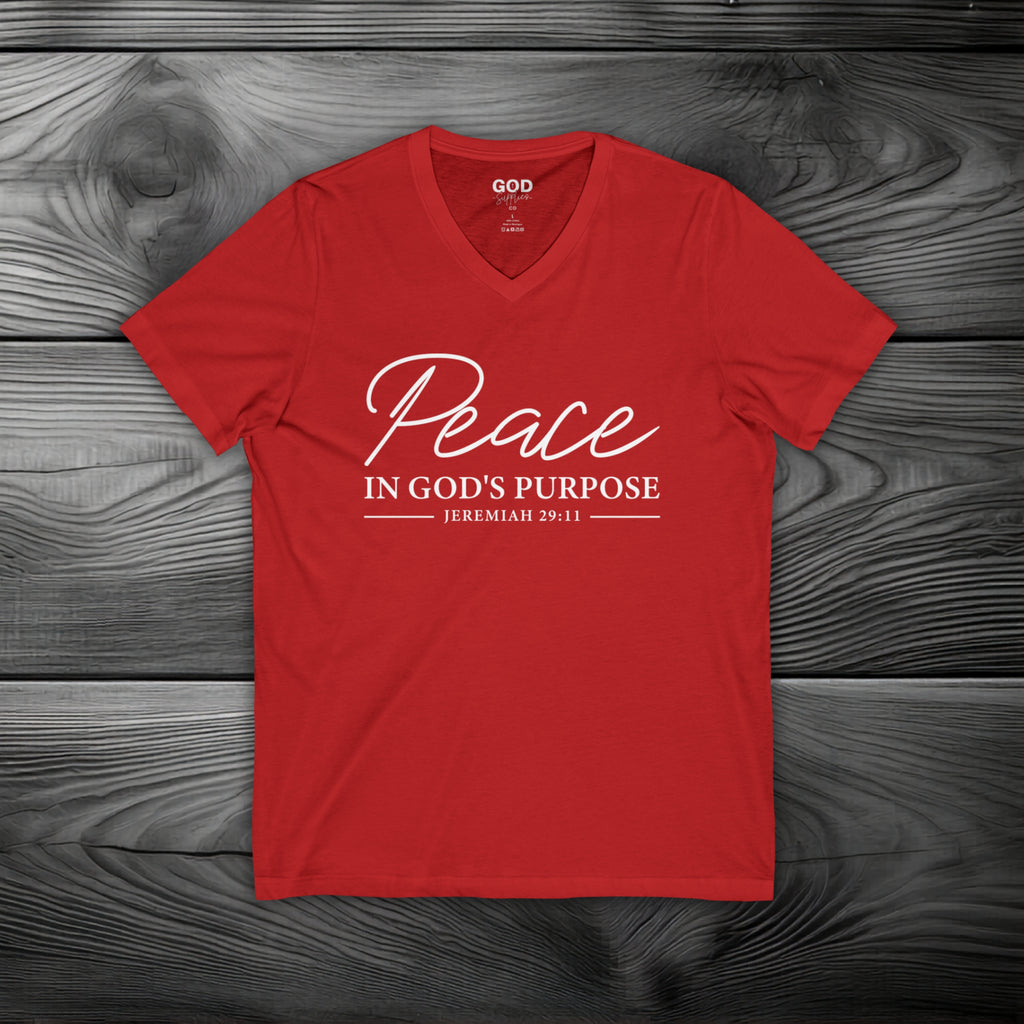 Peace in God's Purpose Unisex Jersey Short Sleeve V-Neck Tee