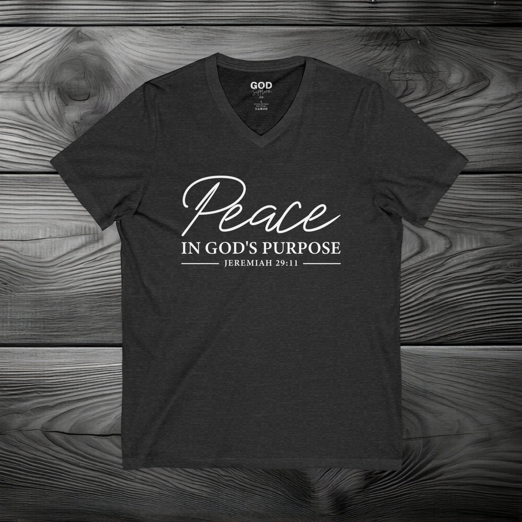 Peace in God's Purpose Unisex Jersey Short Sleeve V-Neck Tee