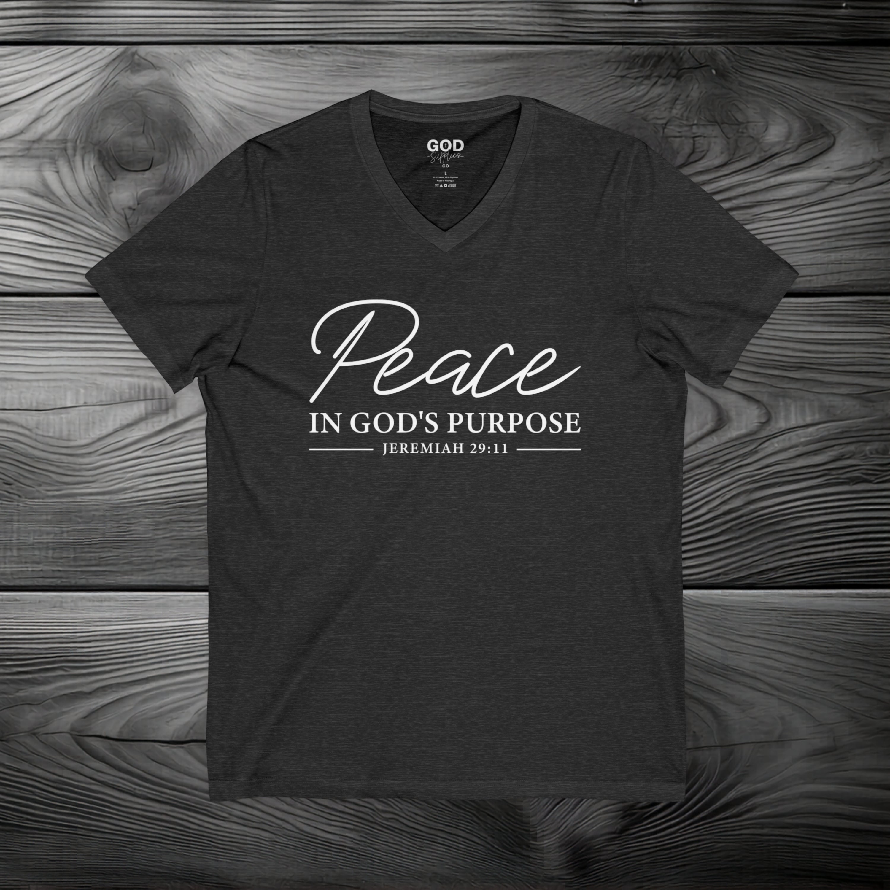 Peace in God's Purpose Unisex Jersey Short Sleeve V-Neck Tee